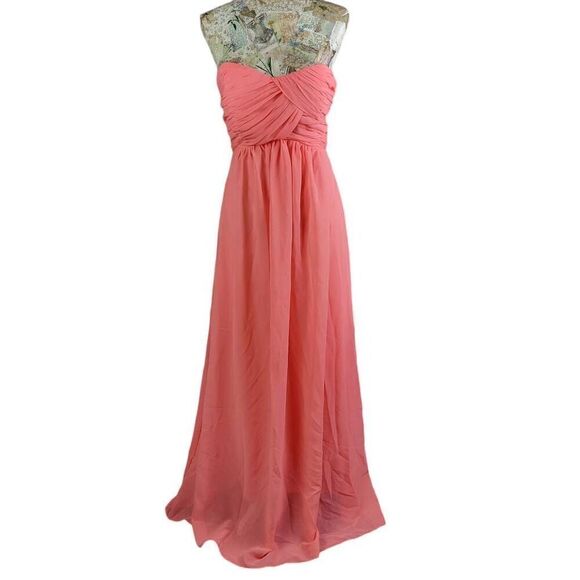 Gown Long Maxi Dress Formal Strapless A Line Peachy Chiffon Floor Length - Picture 5 of 11